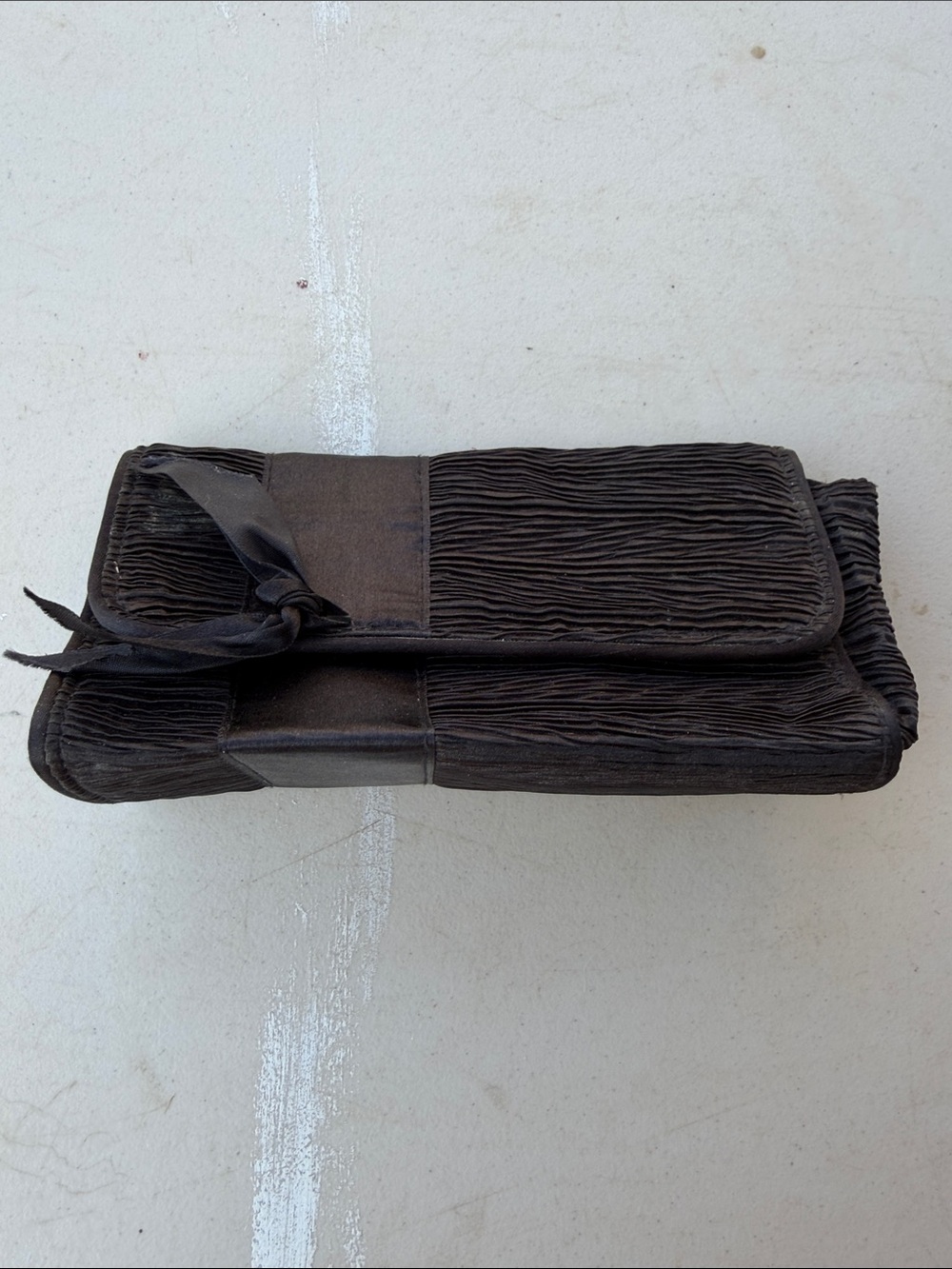 Vintage Trucco Elegant Black Pleated Clutch Wristlet with Tie Accent